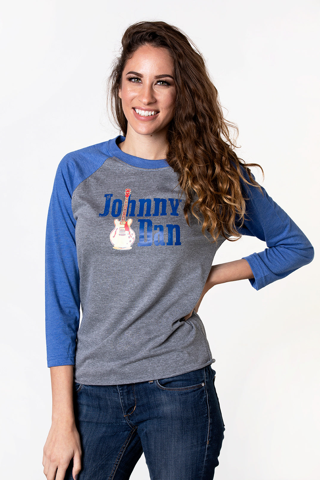 Women's Johnny Dan American by Birth Blue Grey Baseball T