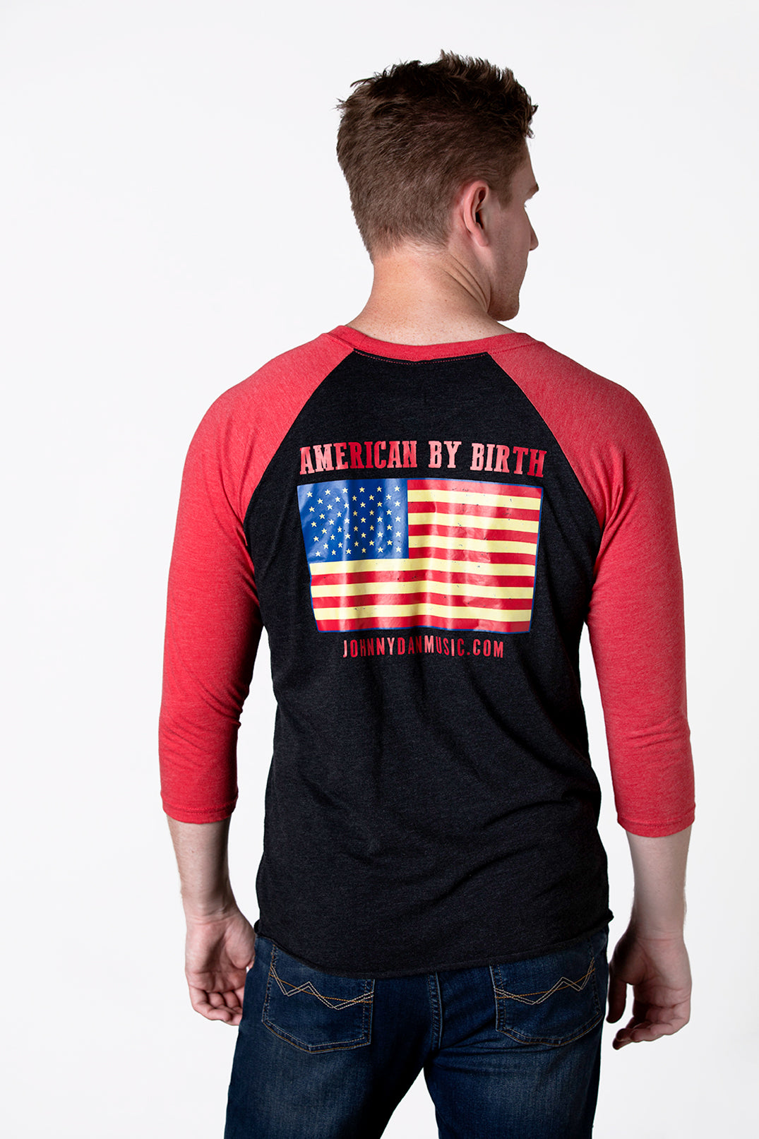 Men's Johnny Dan American by Birth Red Black Baseball T