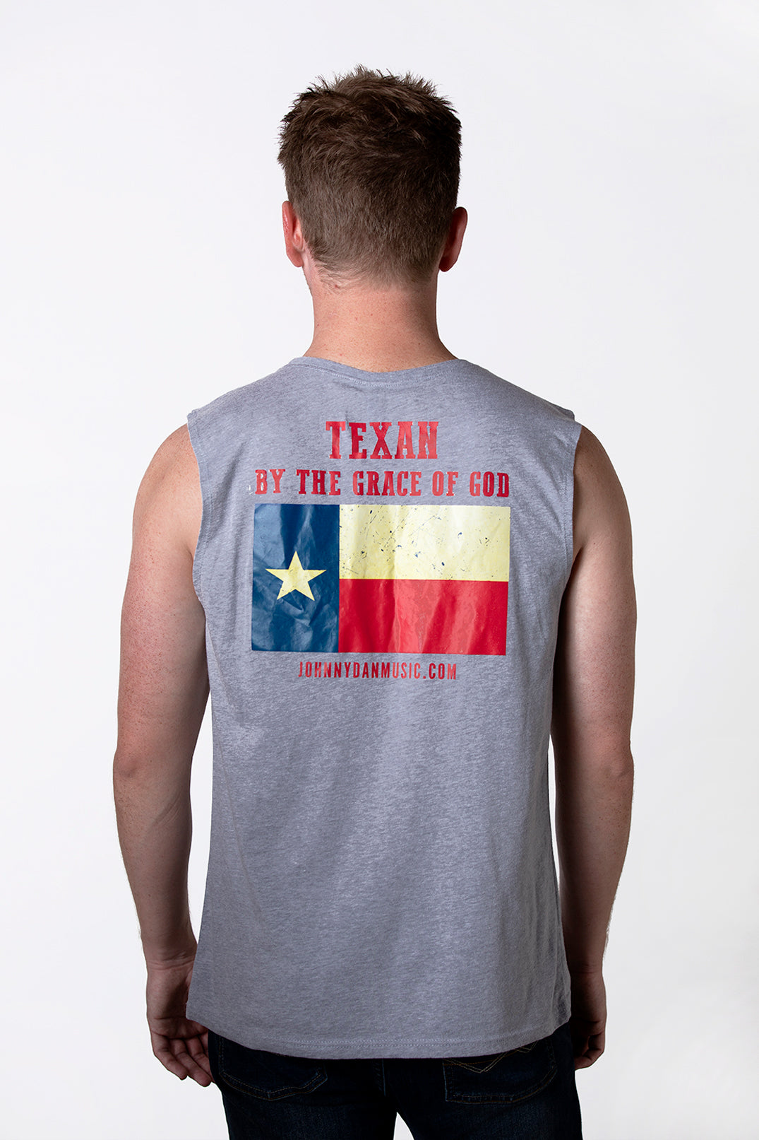 Men's American by Birth, Texan by the Grace of God Grey Sleeveless T