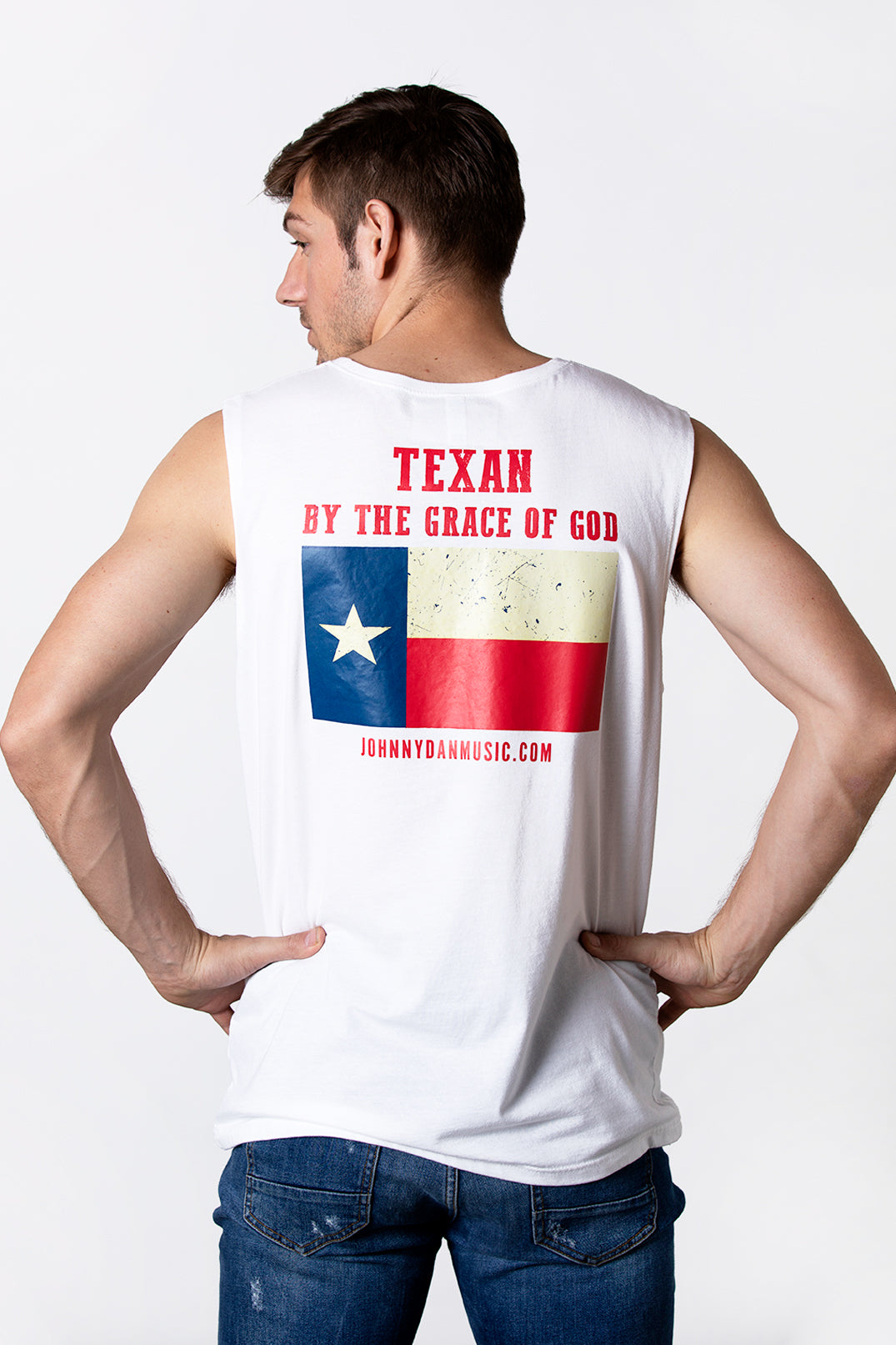 Men's American by Birth, Texan by the Grace of God White Sleeveless T