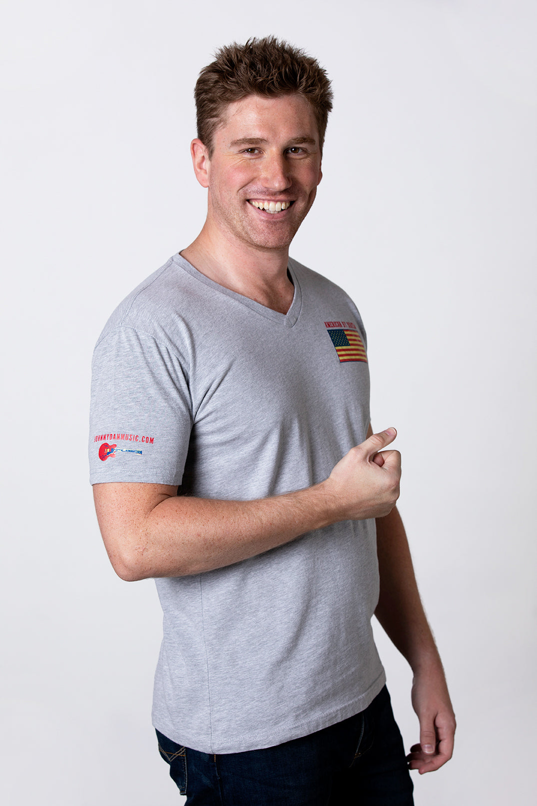 Men's American by Birth, Texan by the Grace of God Grey V Neck