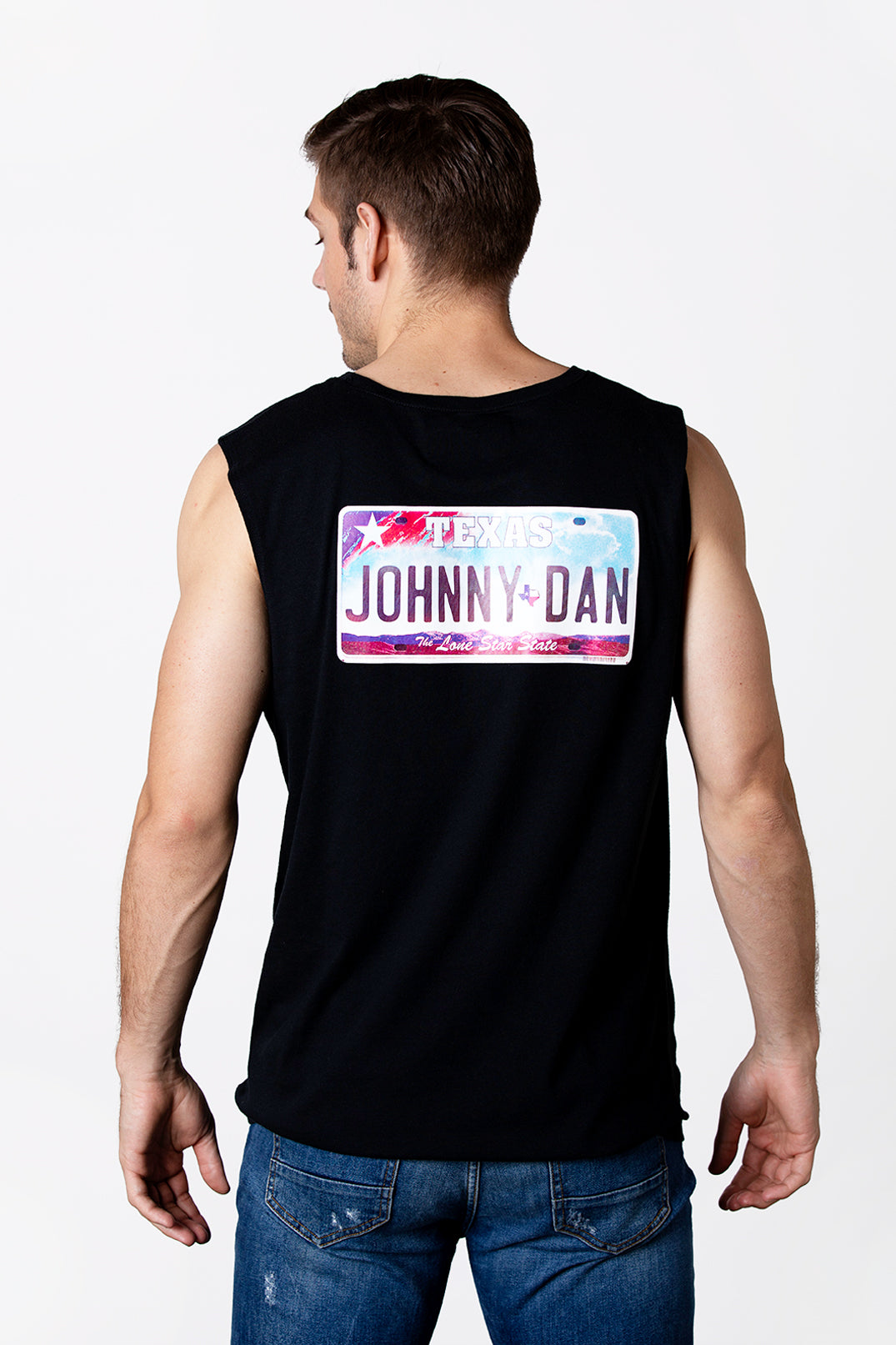 Men's Johnny Dan Texan License Plate Black Sleeveless T