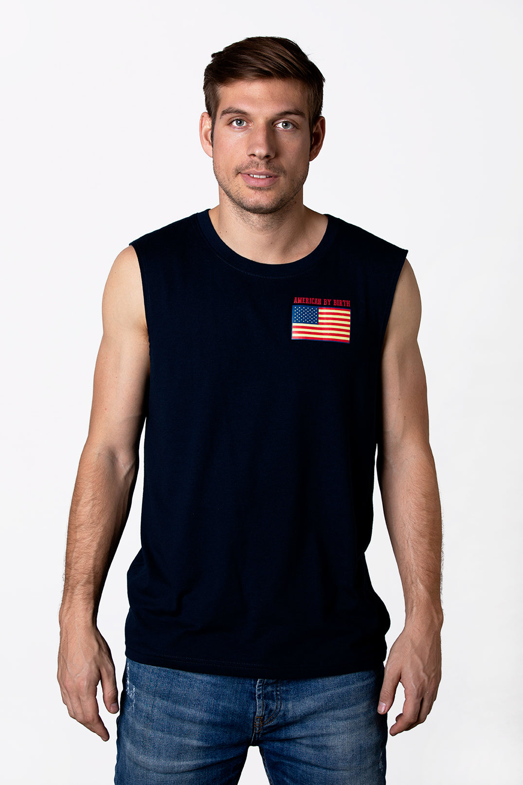 Men's American by Birth, Texan by the Grace of God Black Sleeveless T