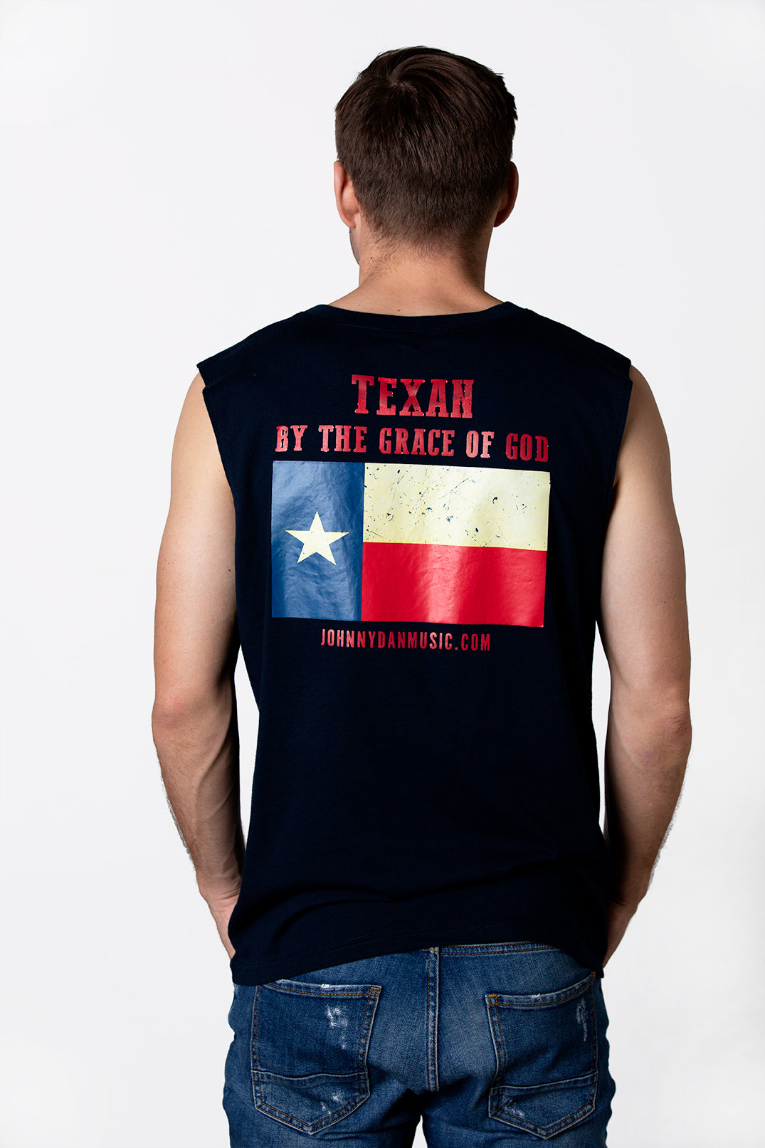 Men's American by Birth, Texan by the Grace of God Black Sleeveless T