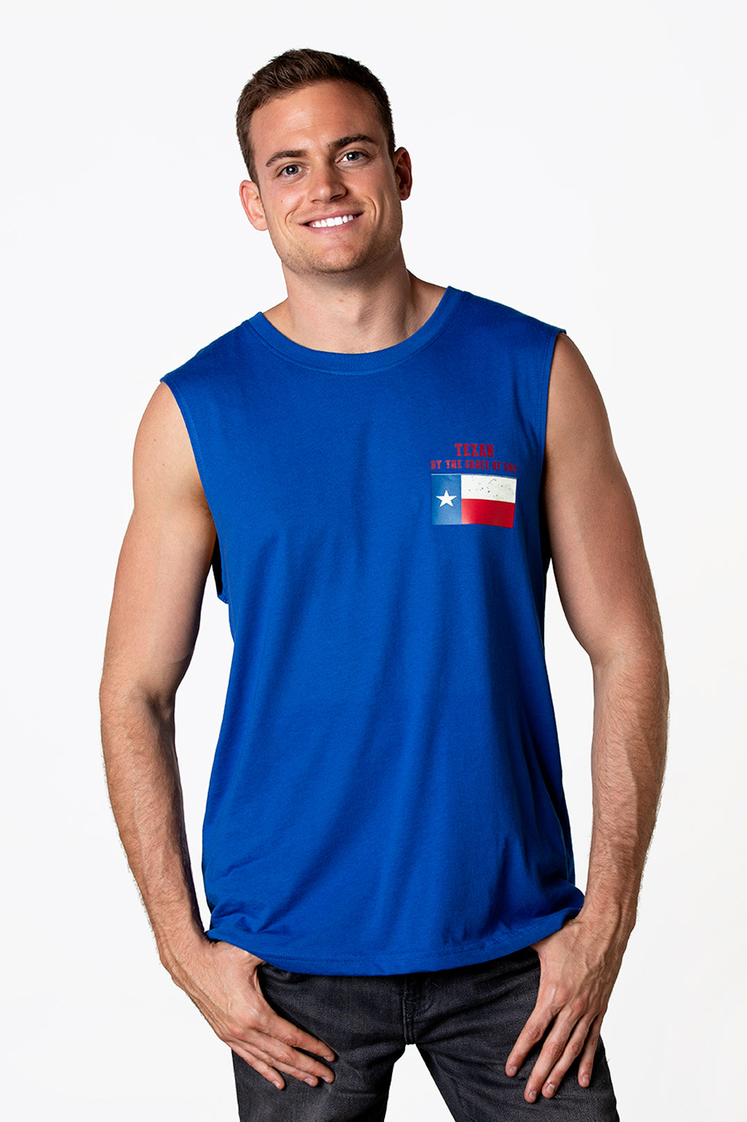 Men's Johnny Dan Texas License Plate Blue Sleeveless T