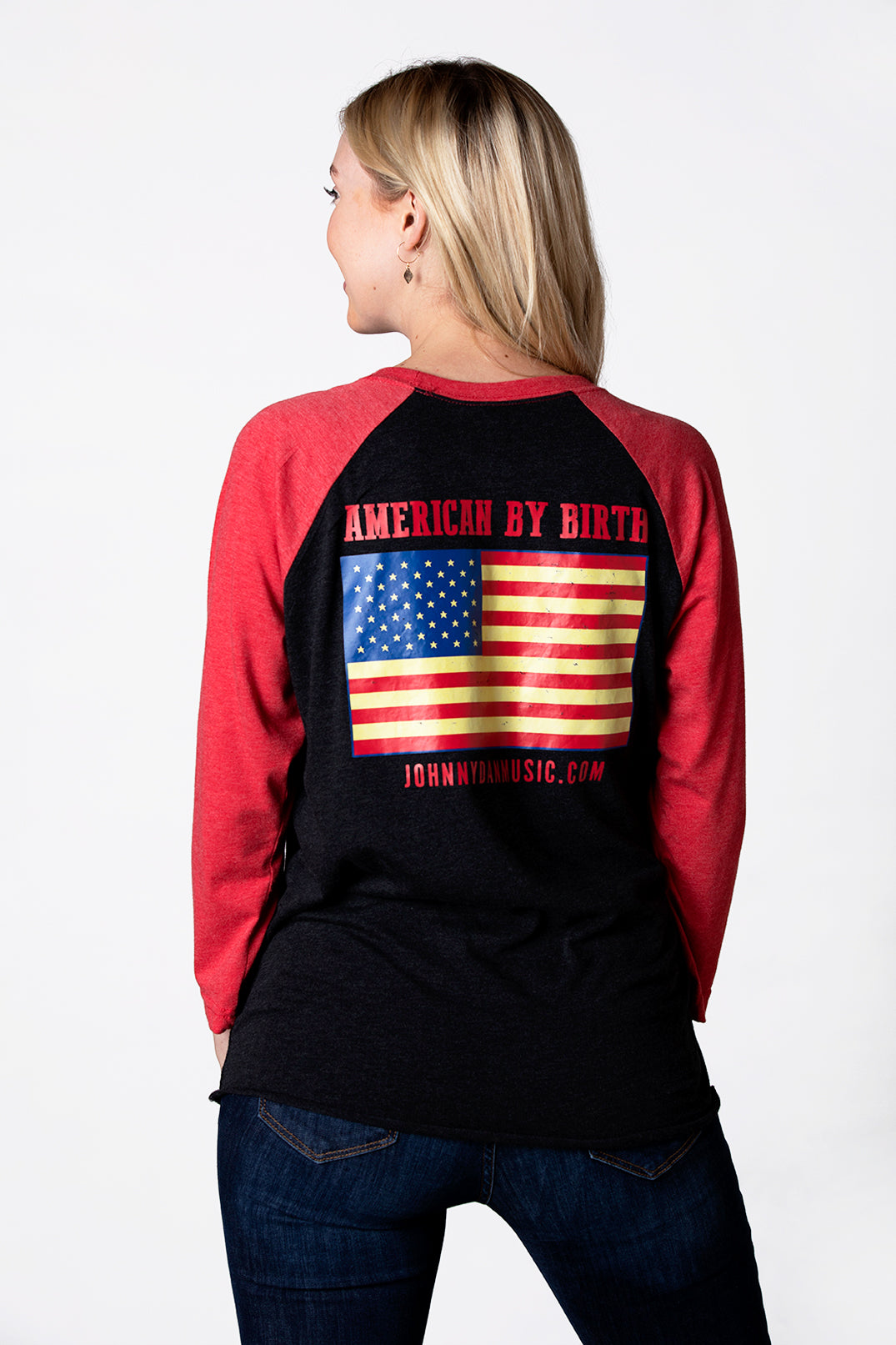 Women's Johnny Dan American by Birth Red Black Baseball T