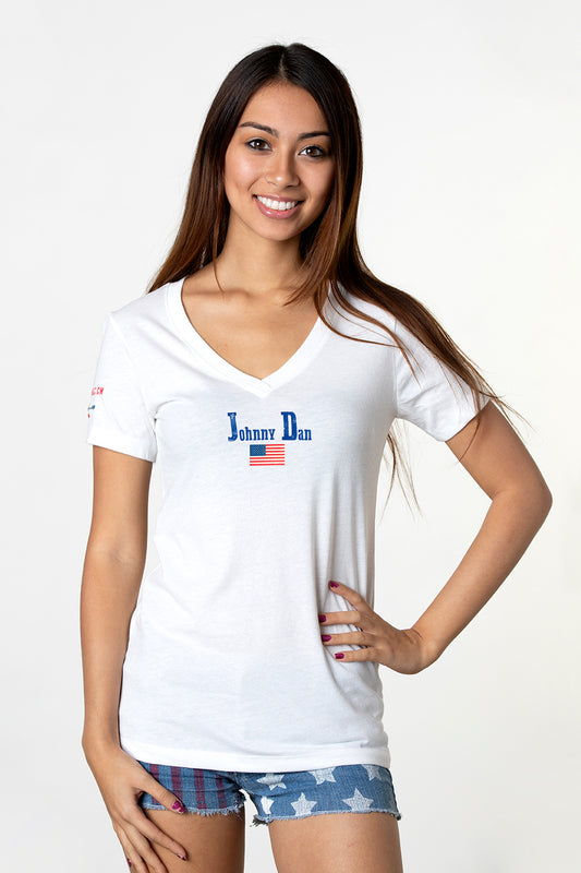 Women's Johnny Dan American by Birth White V Neck