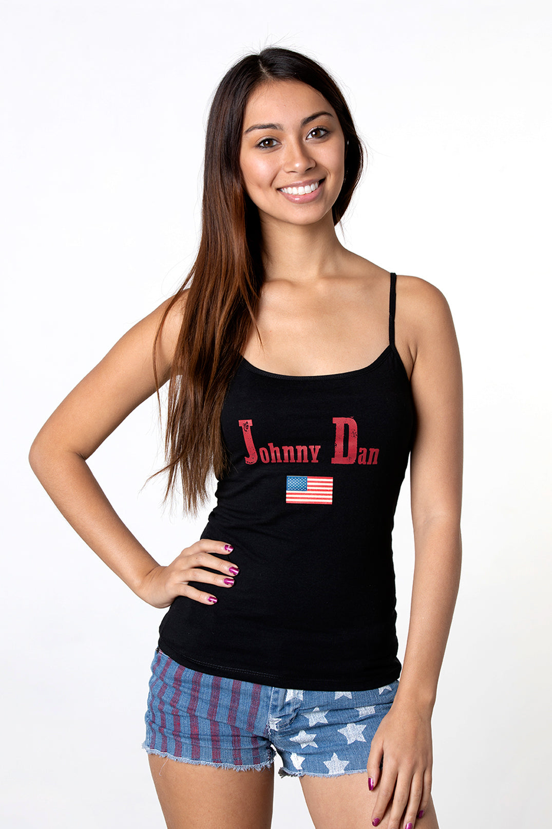 Women's Johnny Dan American Black Spaghetti Strap Tank