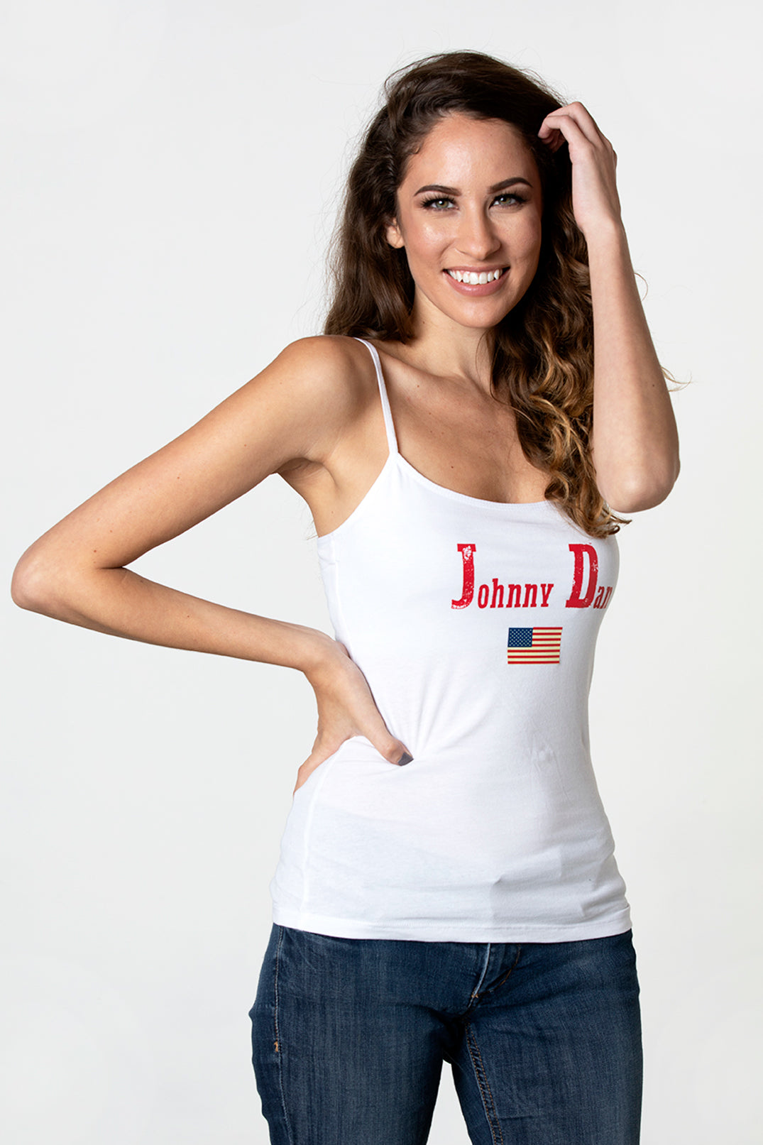 Women's Johnny Dan American White Spaghetti Strap Tank