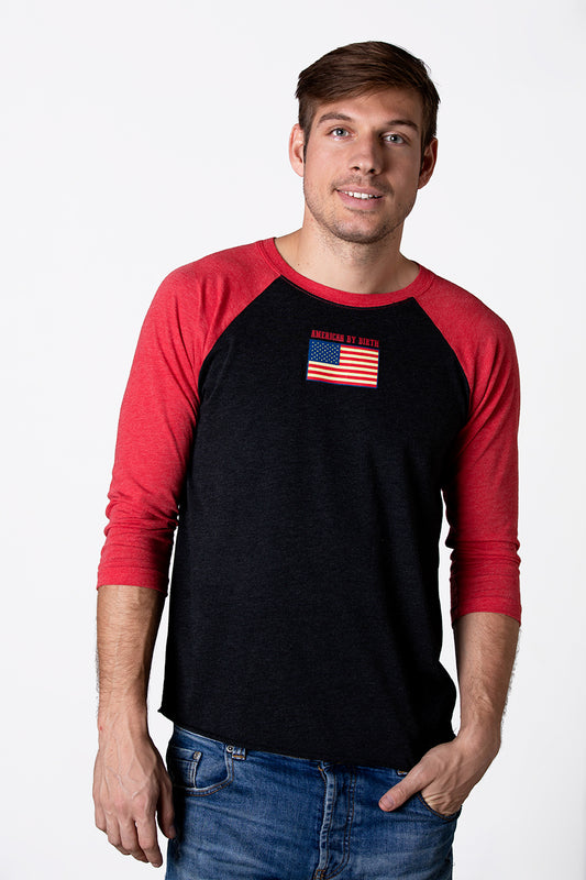 Men's American by Birth Red Black Baseball T