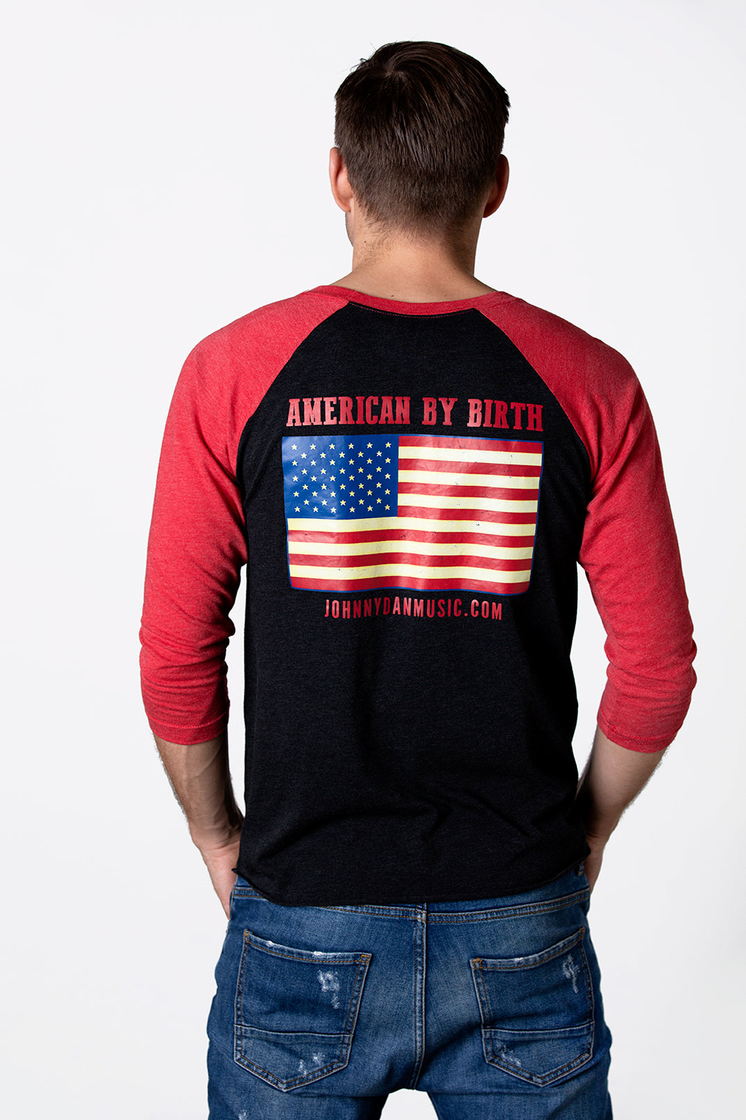 Men's American by Birth Red Black Baseball T