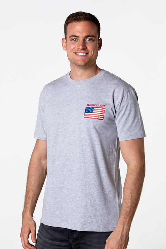 Men's American by Birth, Texan by the Grace of God Grey T