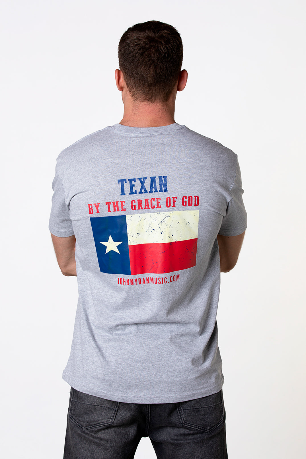 Men's American by Birth, Texan by the Grace of God Grey T