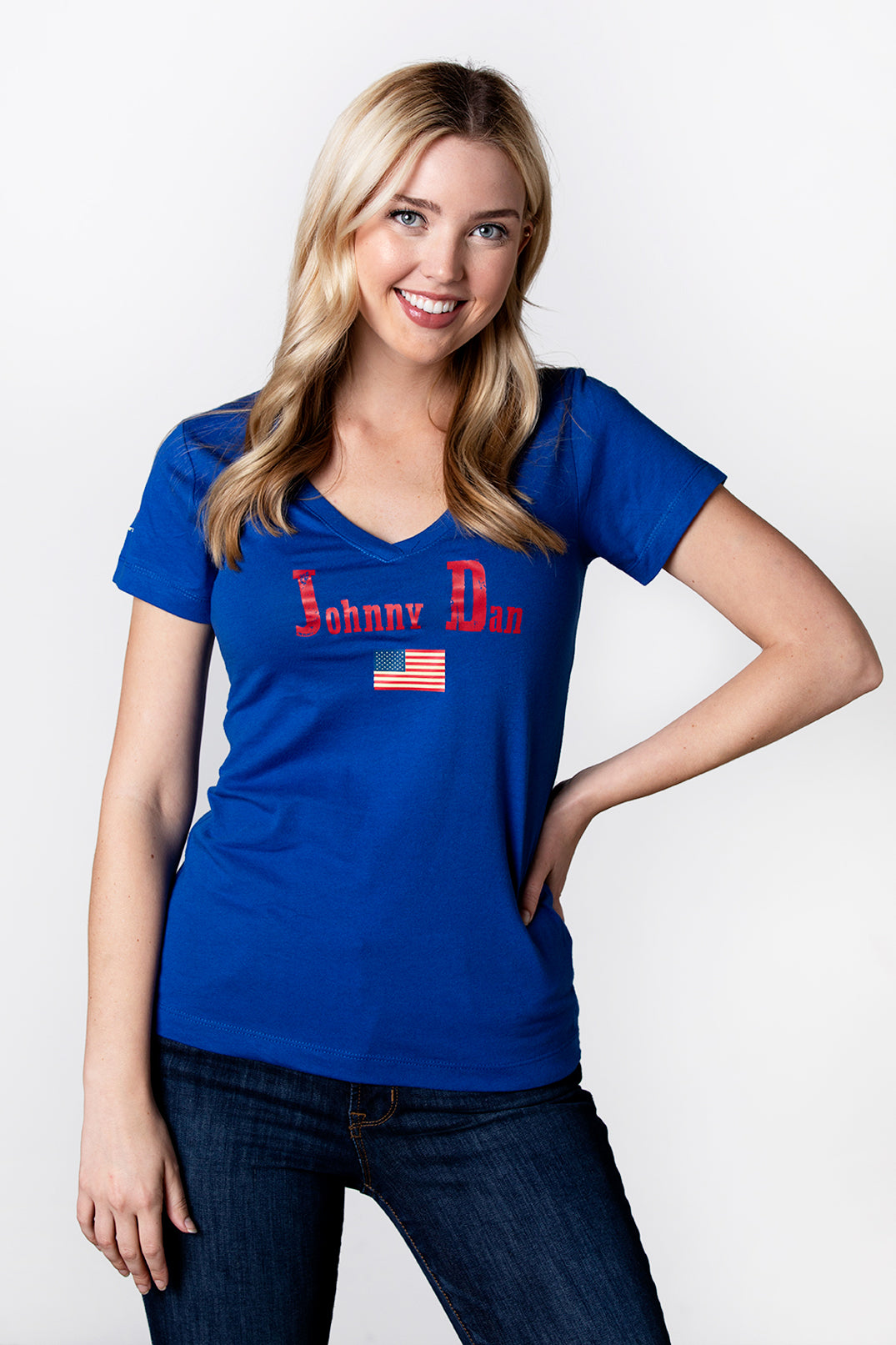 Women's Johnny Dan American by Birth Blue V Neck