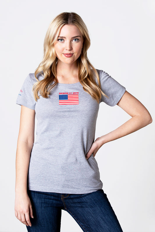 Women's American by Birth, Texan by the Grace of God Grey T