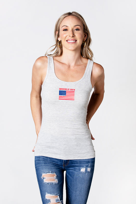 Women's American by Birth, Texan by the Grace of God Grey Tank